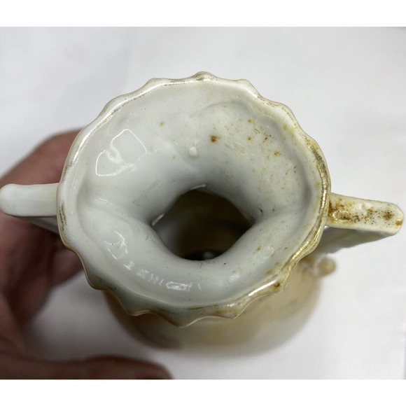 Antique Small Iridescent Two Handled Vase Raised Fruits Leaves Gold G.H. Mumm Co - Picture 4 of 16